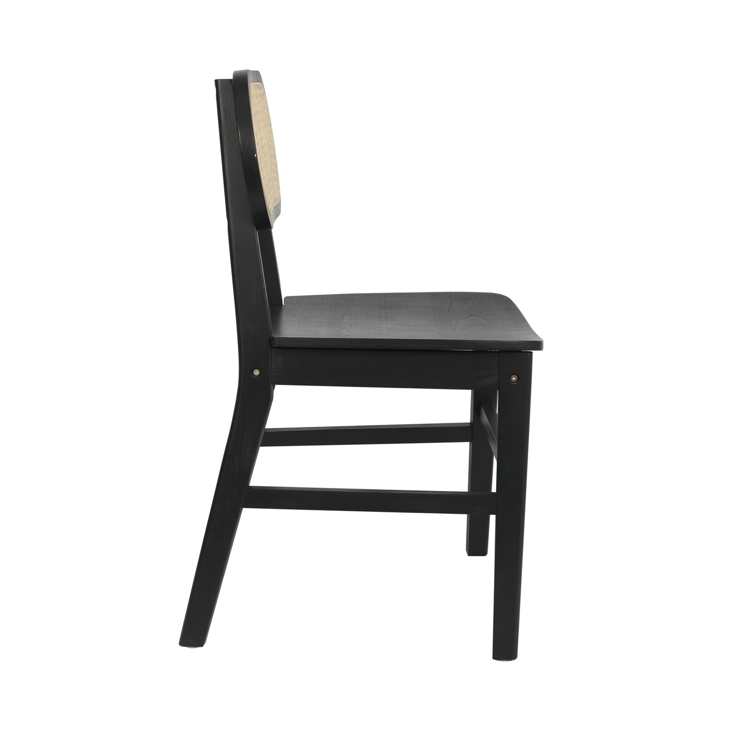 Jacob Set of 2 Commercial Cane Rattan Dining and Event Chairs with Solid Wood Frame and Seat, Natural/Black Black