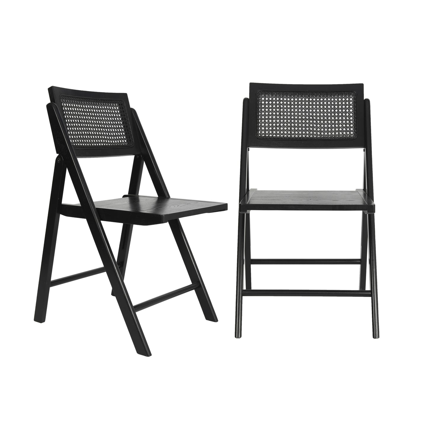 Galene Set of 2 Cane Rattan Folding Chairs with Solid Wood Frame and Seat and Ventilated Back, Perfect for Events or Additional Seating, Natural/Black Black SK-220905-BLK-GG