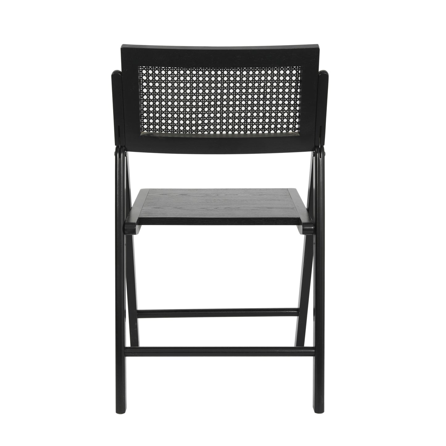 Galene Set of 2 Cane Rattan Folding Chairs with Solid Wood Frame and Seat and Ventilated Back, Perfect for Events or Additional Seating, Natural/Black Black SK-220905-BLK-GG