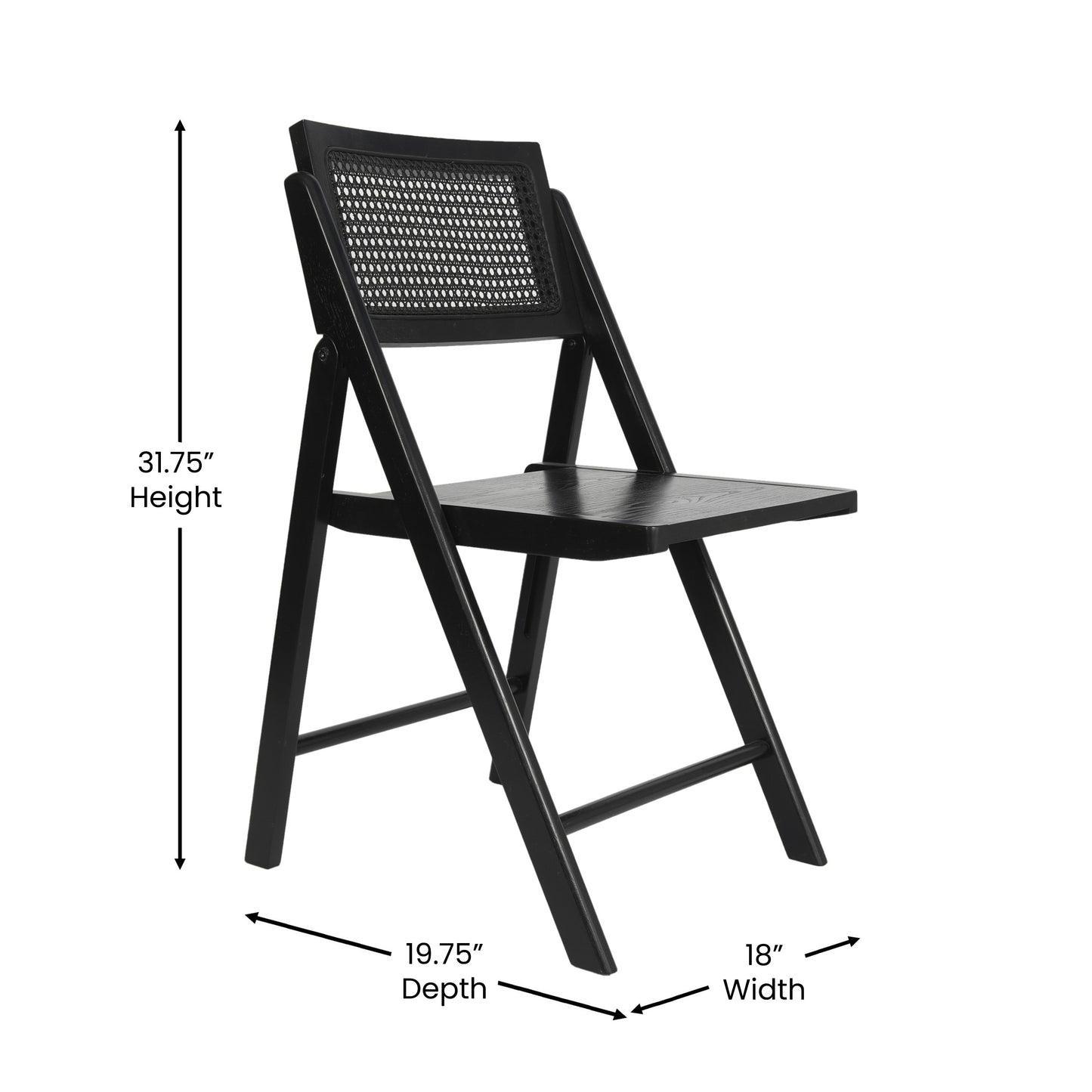 Galene Set of 2 Cane Rattan Folding Chairs with Solid Wood Frame and Seat and Ventilated Back, Perfect for Events or Additional Seating, Natural/Black Black SK-220905-BLK-GG