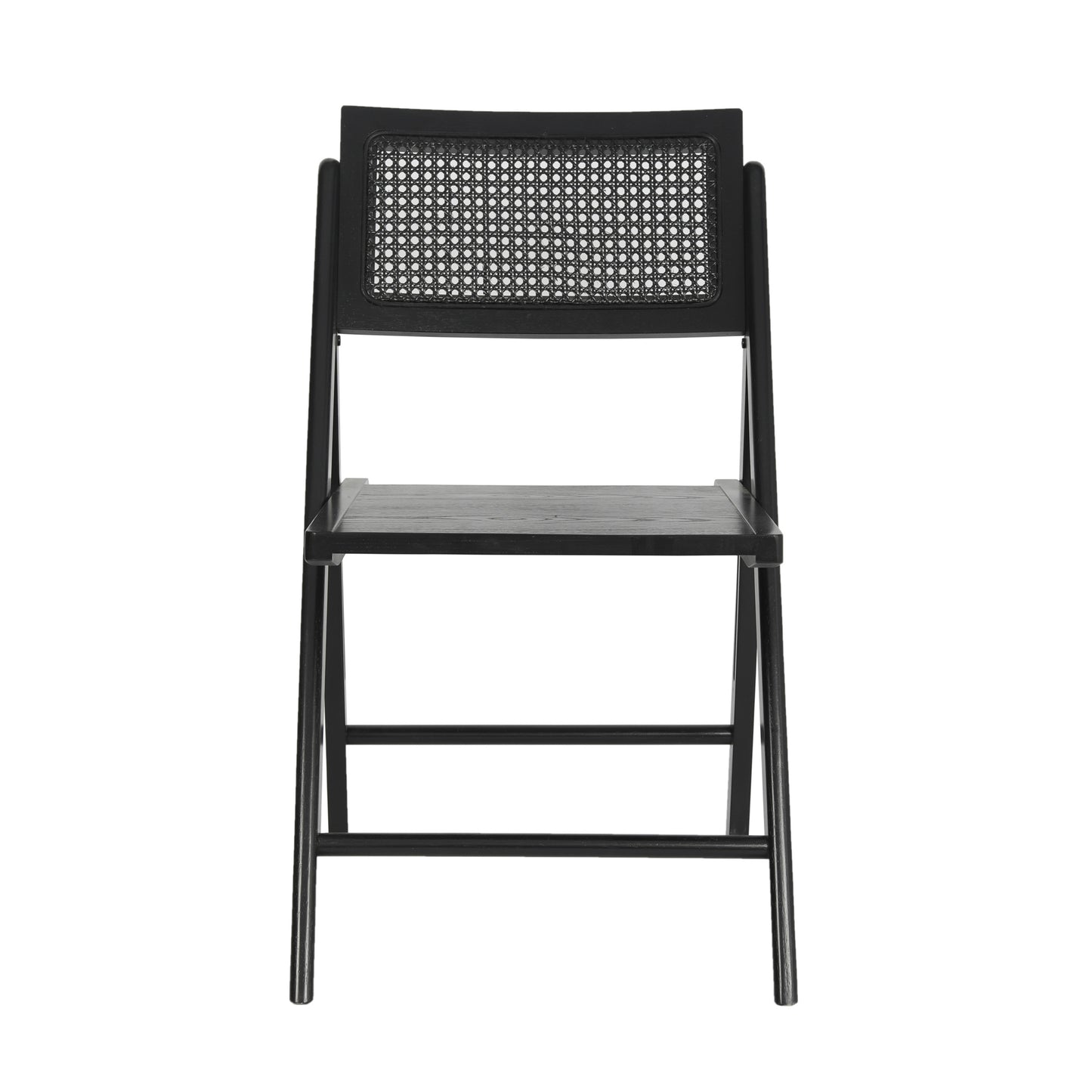 Galene Set of 2 Cane Rattan Folding Chairs with Solid Wood Frame and Seat and Ventilated Back, Perfect for Events or Additional Seating, Natural/Black Black SK-220905-BLK-GG