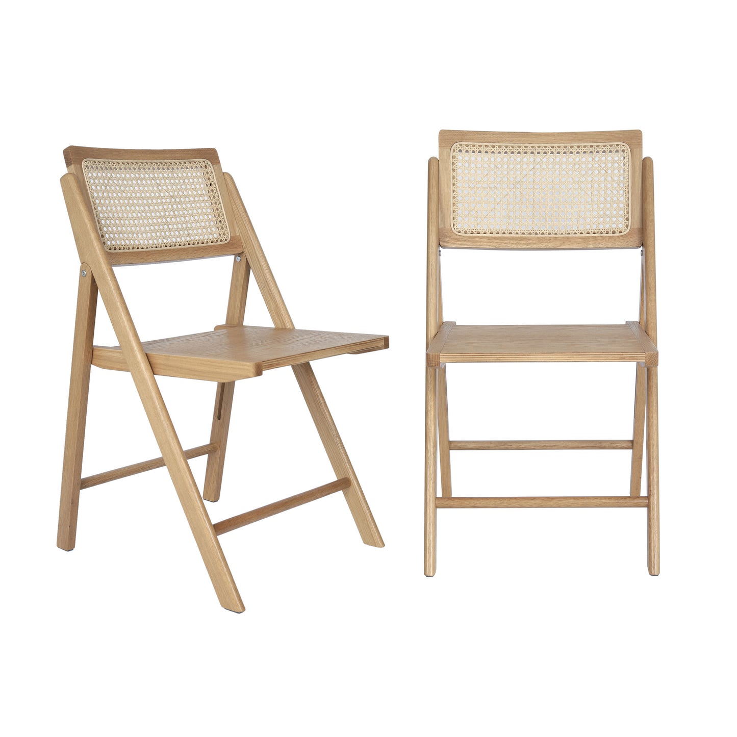Galene Set of 2 Cane Rattan Folding Chairs with Solid Wood Frame and Seat and Ventilated Back, Perfect for Events or Additional Seating, Natural Natural