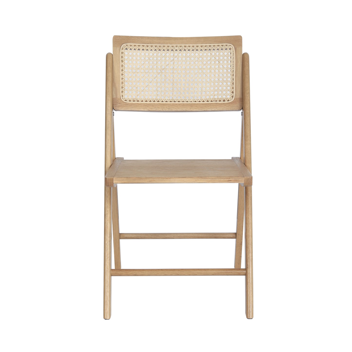 Galene Set of 2 Cane Rattan Folding Chairs with Solid Wood Frame and Seat and Ventilated Back, Perfect for Events or Additional Seating, Natural Natural