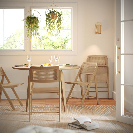 Galene Set of 2 Cane Rattan Folding Chairs with Solid Wood Frame and Seat and Ventilated Back, Perfect for Events or Additional Seating, Natural Natural
