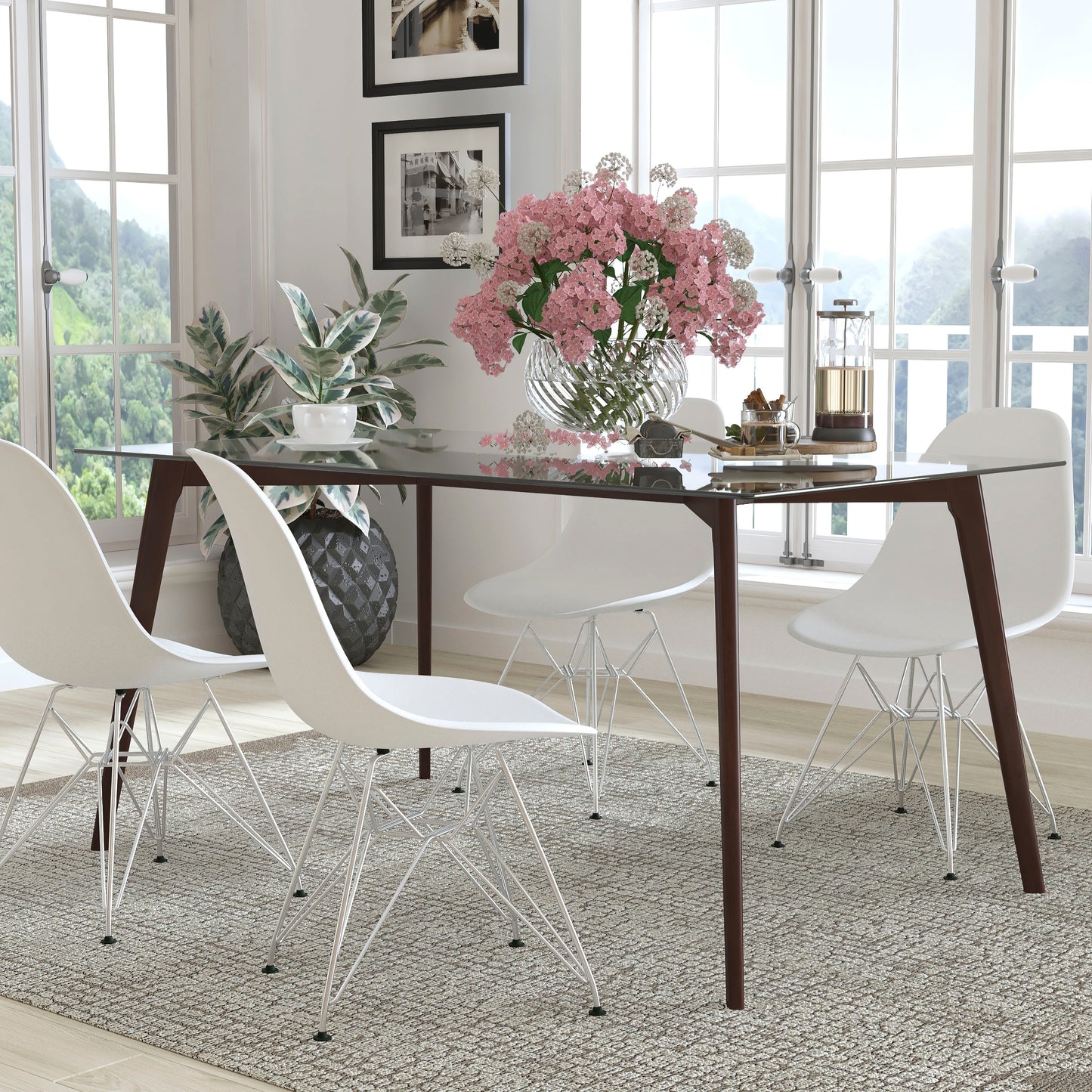 Parkside 35.25" x 59" Rectangular Solid Walnut Wood Table with Clear Glass Top Clear Top/Walnut Frame SK-TC-5049-W-GG