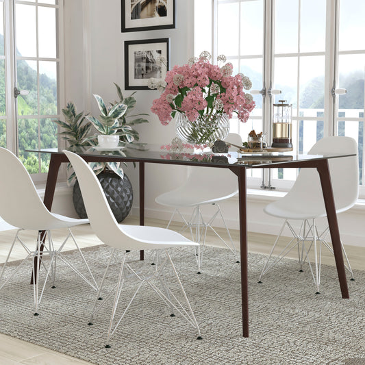 Parkside 35.25" x 59" Rectangular Solid Walnut Wood Table with Clear Glass Top Clear Top/Walnut Frame