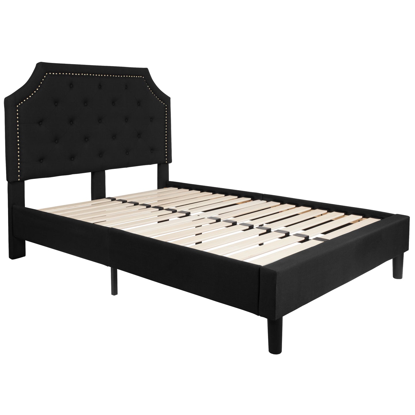 Brighton Full Size Tufted Upholstered Platform Bed in Black Fabric Black