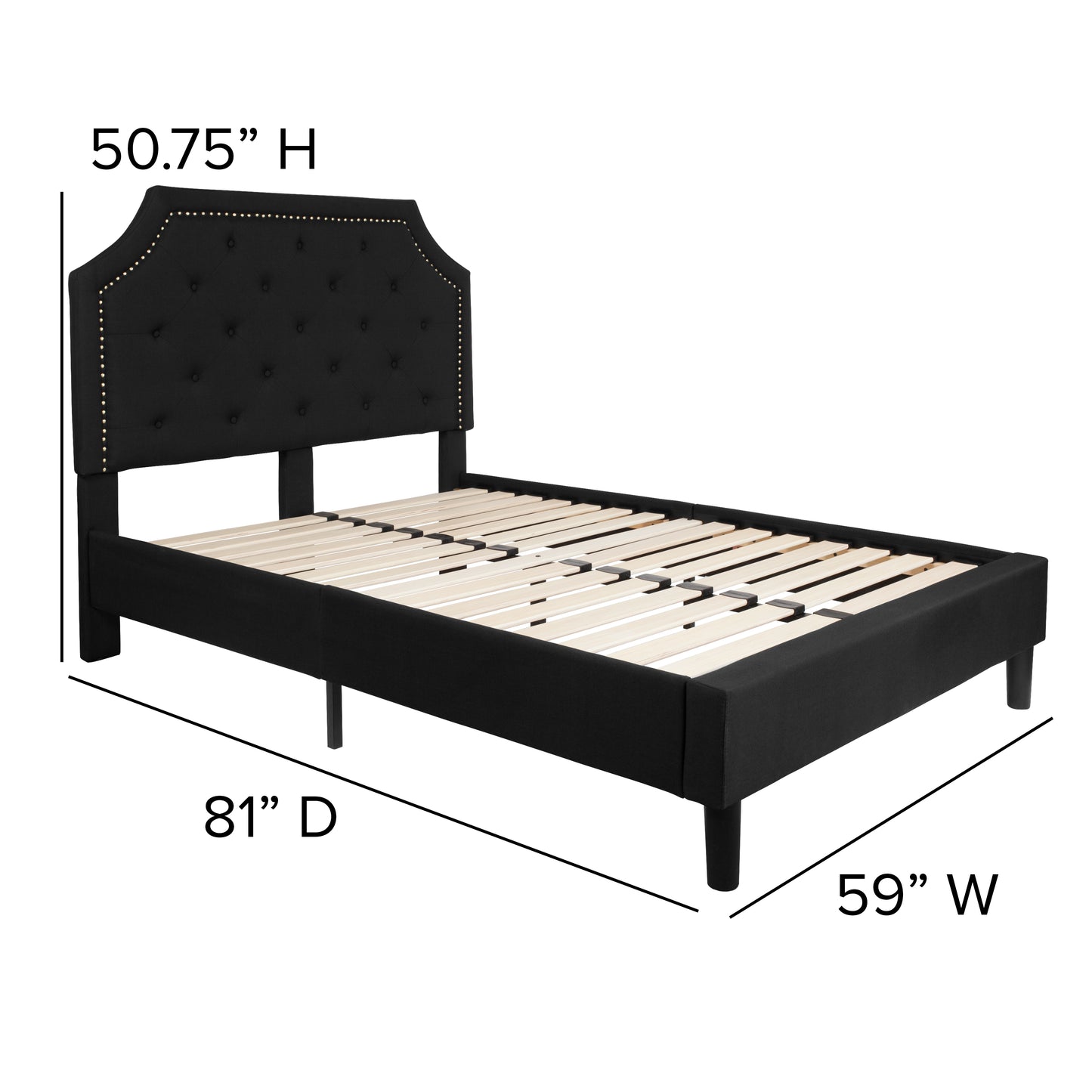Brighton Full Size Tufted Upholstered Platform Bed in Black Fabric Black