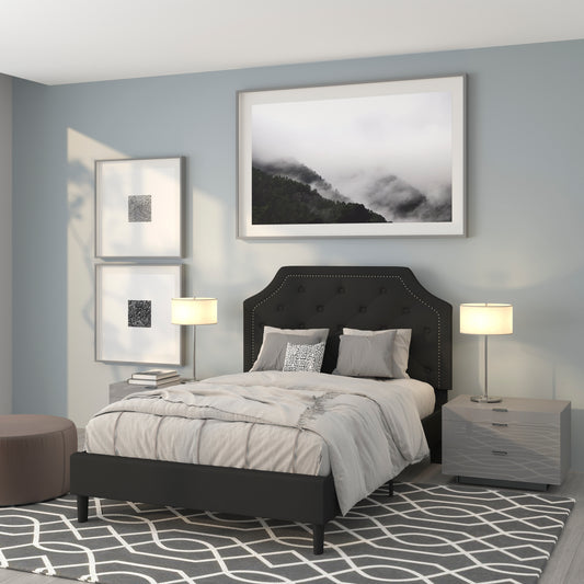 Brighton Full Size Tufted Upholstered Platform Bed in Black Fabric Black SL-BK4-F-BK-GG