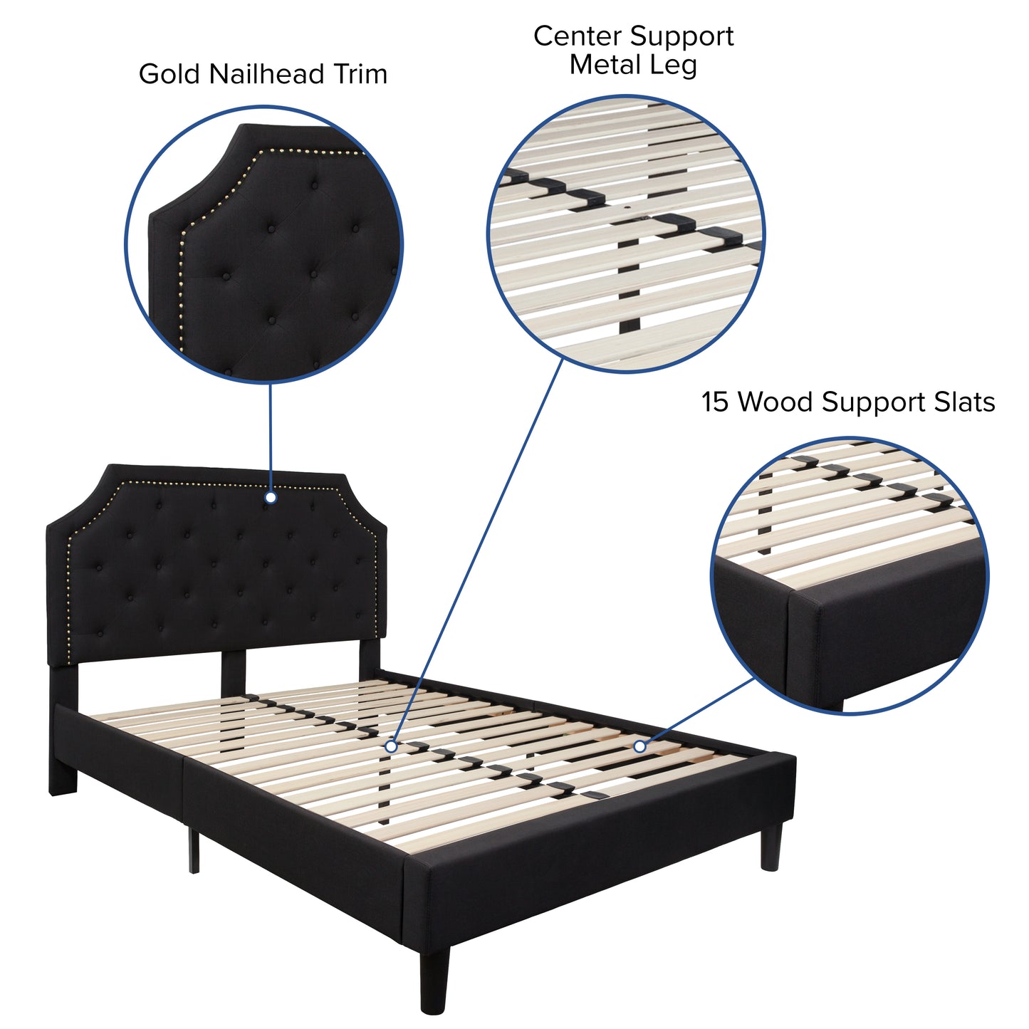 Brighton Full Size Tufted Upholstered Platform Bed in Black Fabric Black