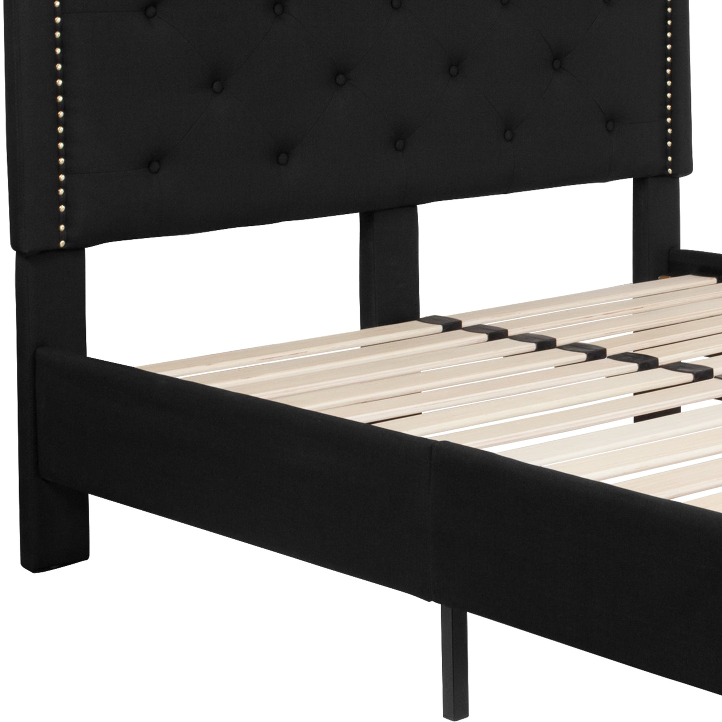 Brighton Full Size Tufted Upholstered Platform Bed in Black Fabric Black
