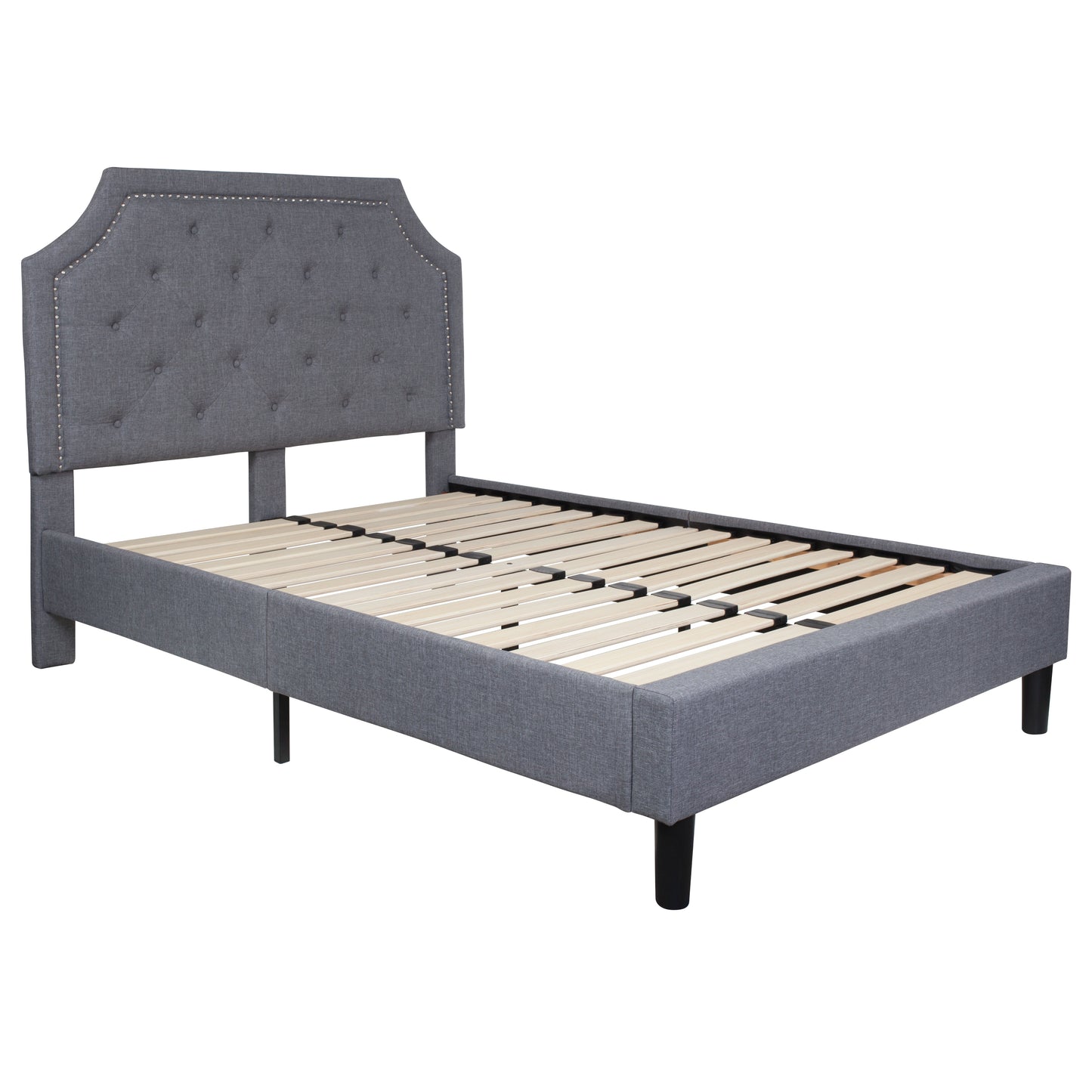 Brighton Full Size Tufted Upholstered Platform Bed in Light Gray Fabric Light Gray SL-BK4-F-LG-GG