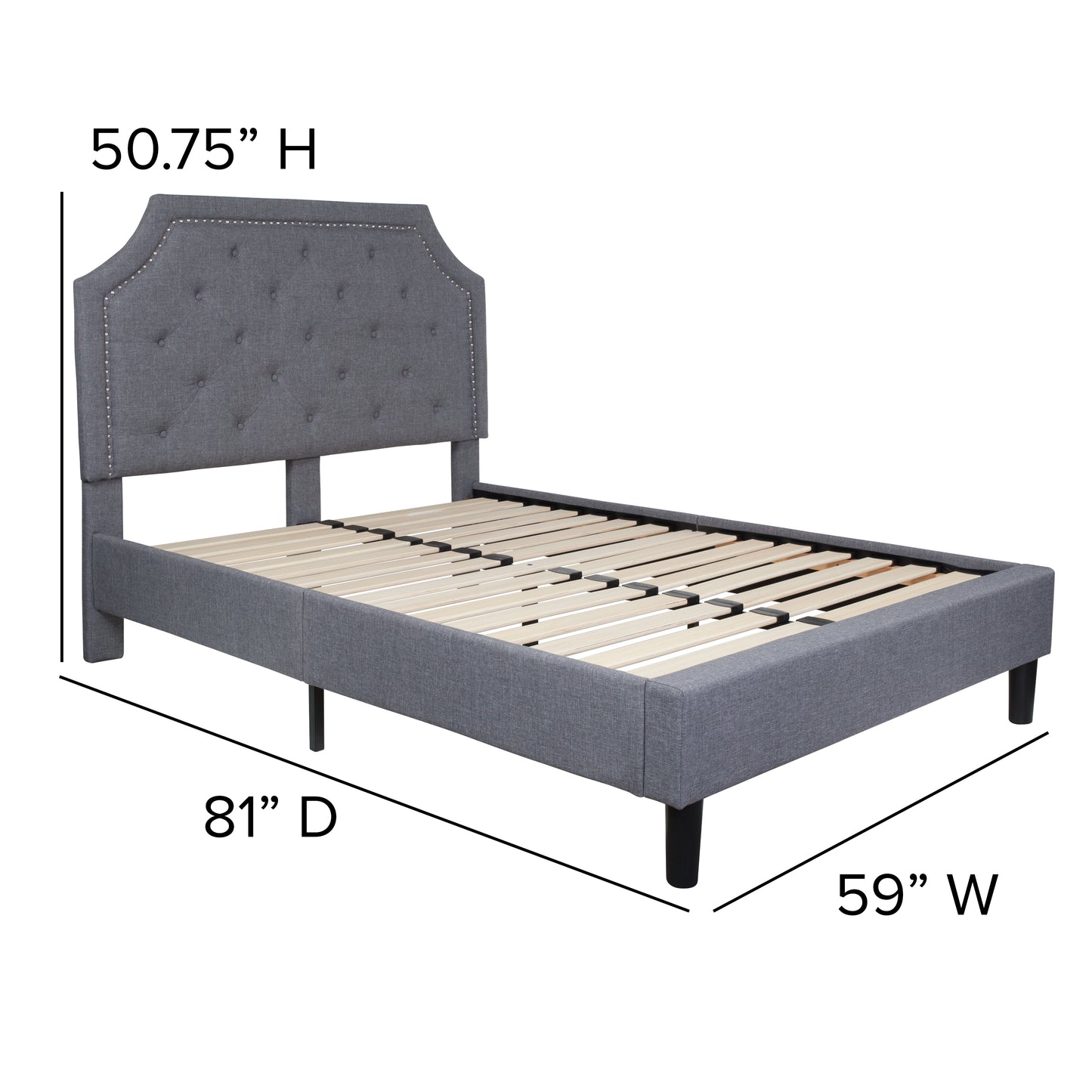 Brighton Full Size Tufted Upholstered Platform Bed in Light Gray Fabric Light Gray SL-BK4-F-LG-GG