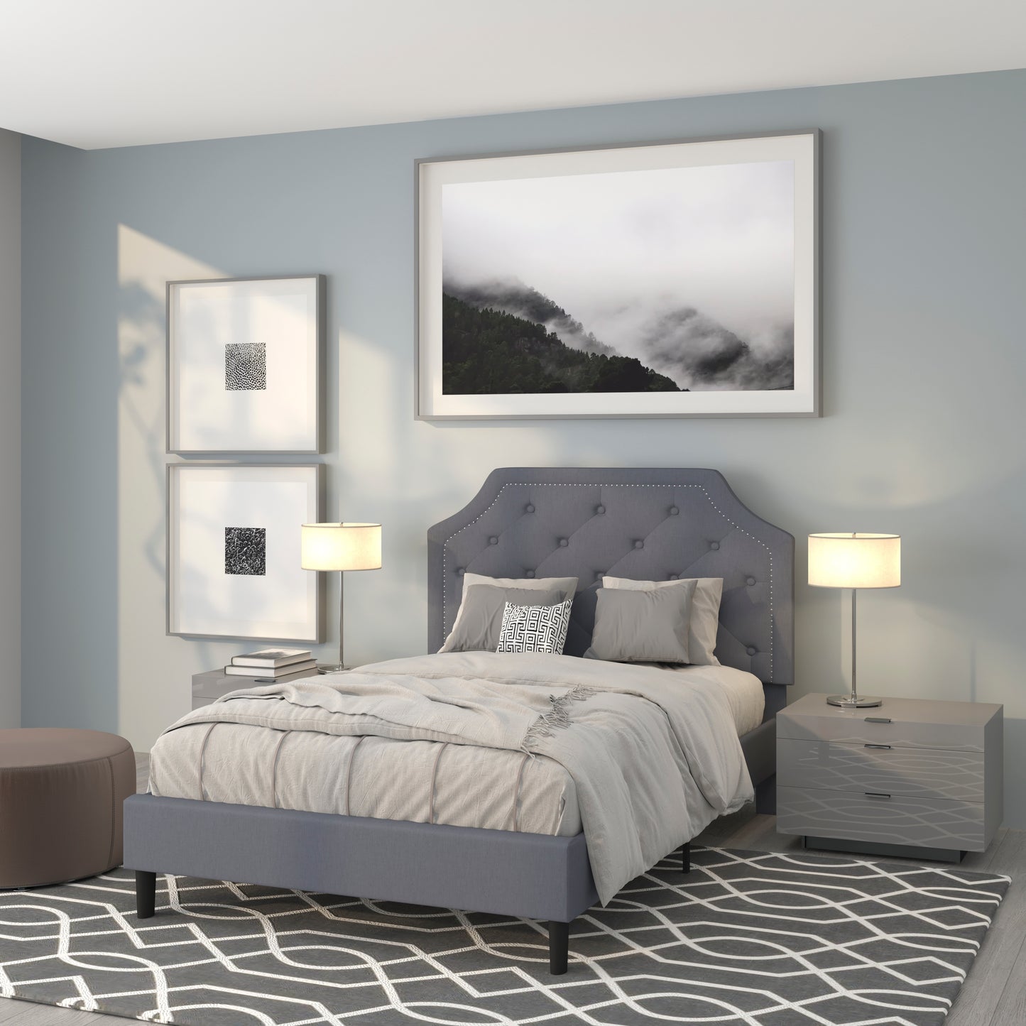Brighton Full Size Tufted Upholstered Platform Bed in Light Gray Fabric Light Gray SL-BK4-F-LG-GG