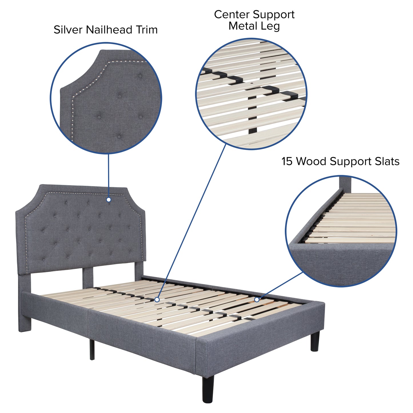 Brighton Full Size Tufted Upholstered Platform Bed in Light Gray Fabric Light Gray SL-BK4-F-LG-GG