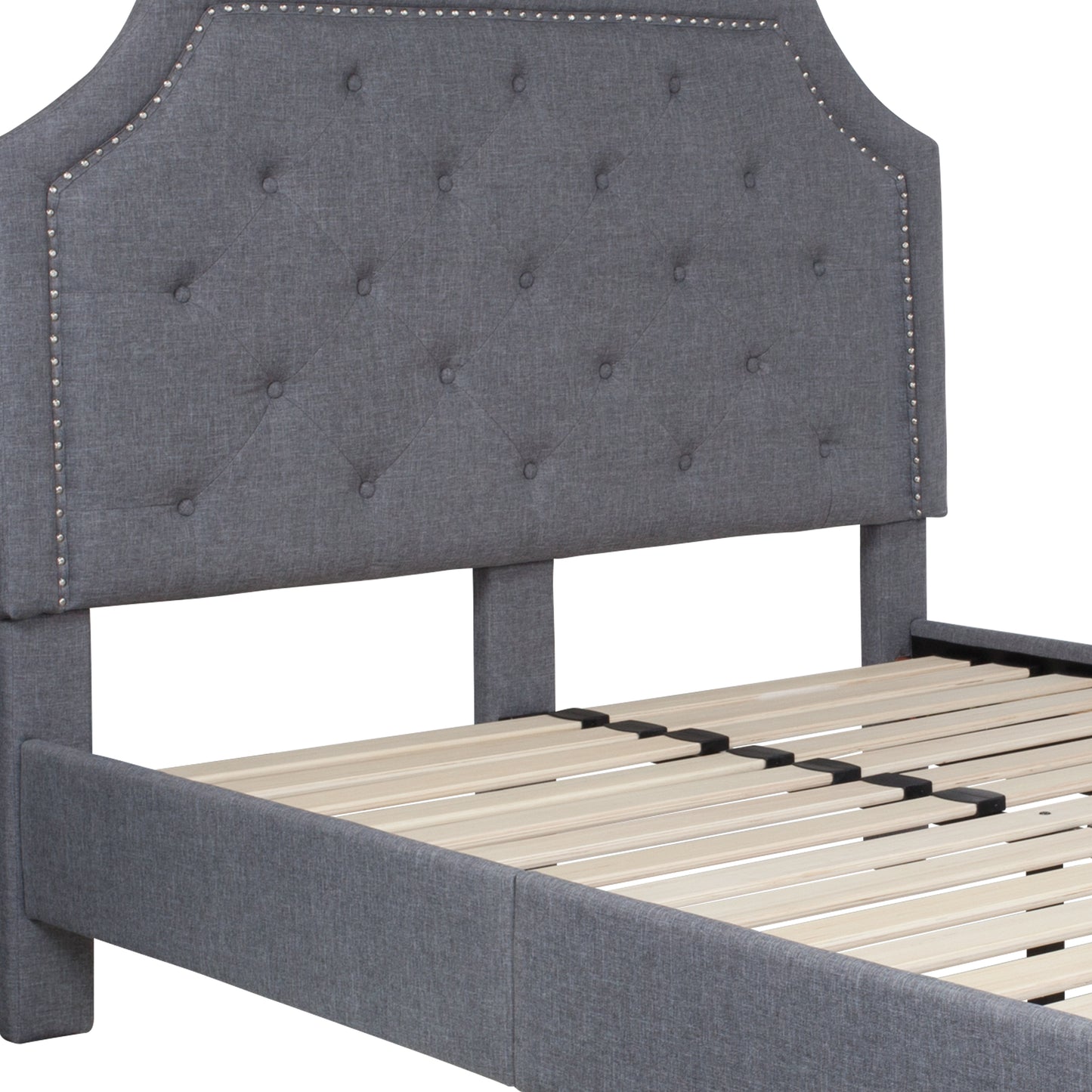 Brighton Full Size Tufted Upholstered Platform Bed in Light Gray Fabric Light Gray SL-BK4-F-LG-GG
