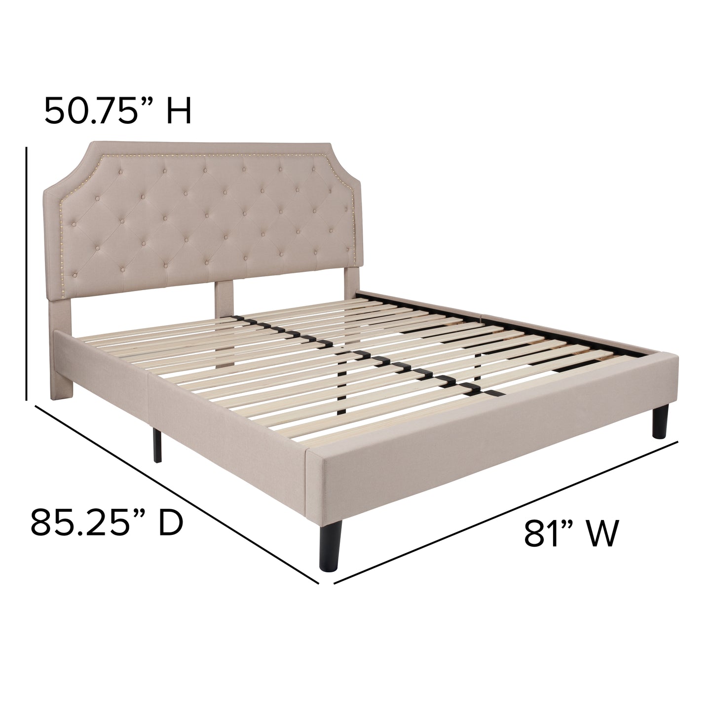 Brighton King Size Tufted Upholstered Platform Bed in Beige Fabric Beige
