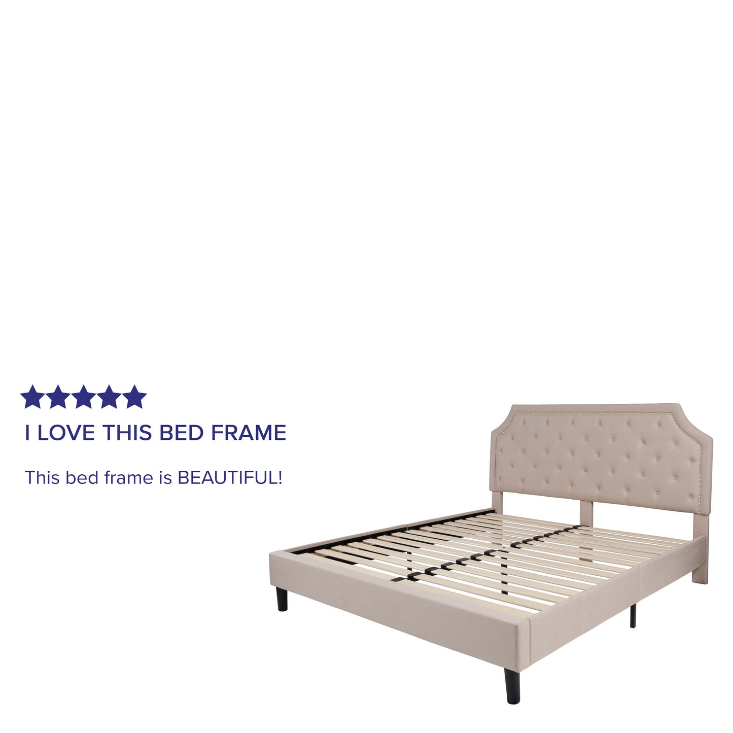 Brighton King Size Tufted Upholstered Platform Bed in Beige Fabric Beige