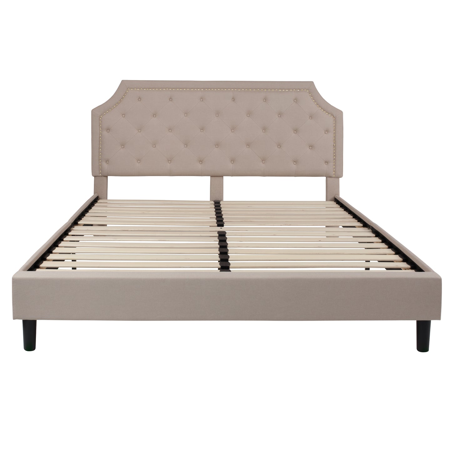 Brighton King Size Tufted Upholstered Platform Bed in Beige Fabric Beige