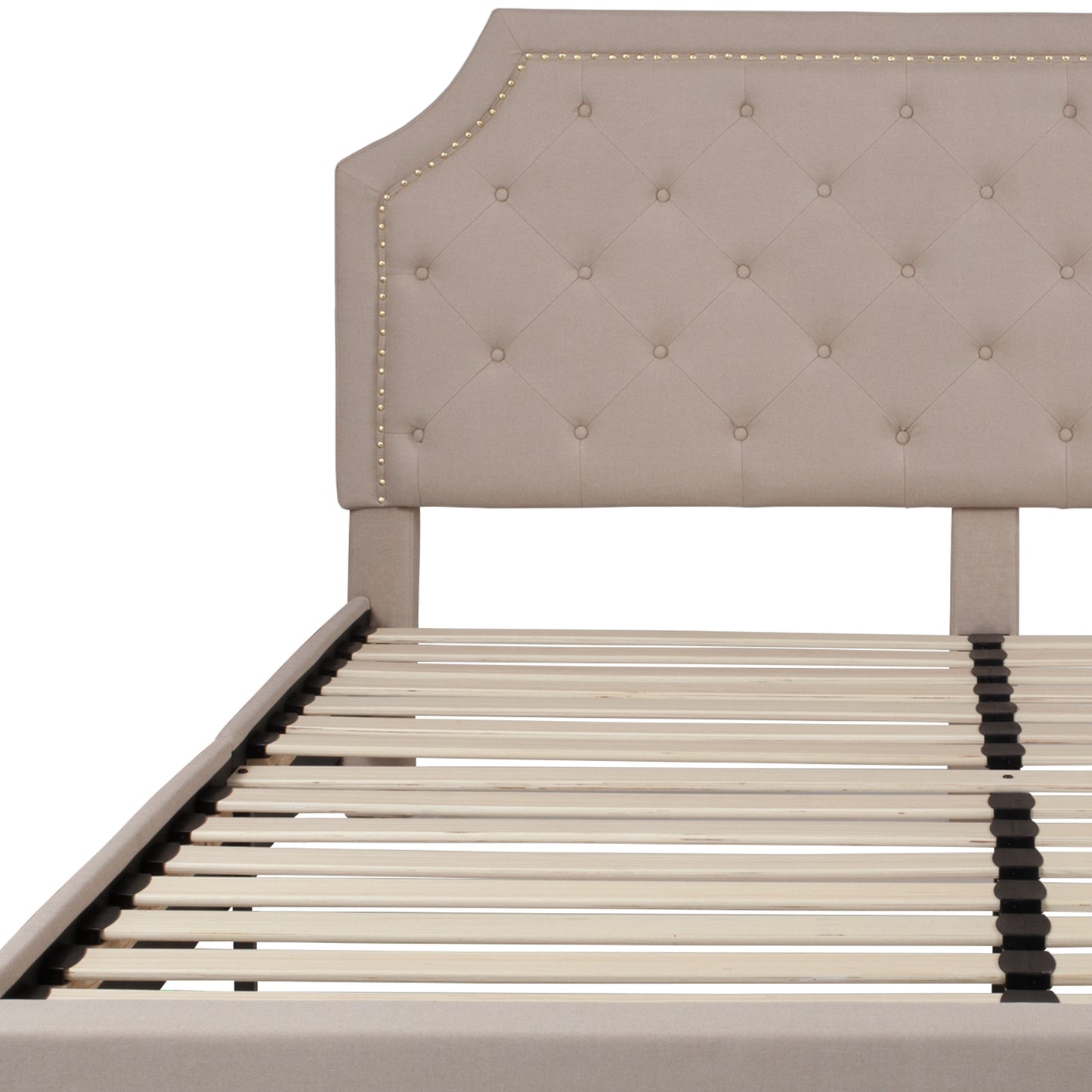 Brighton King Size Tufted Upholstered Platform Bed in Beige Fabric Beige