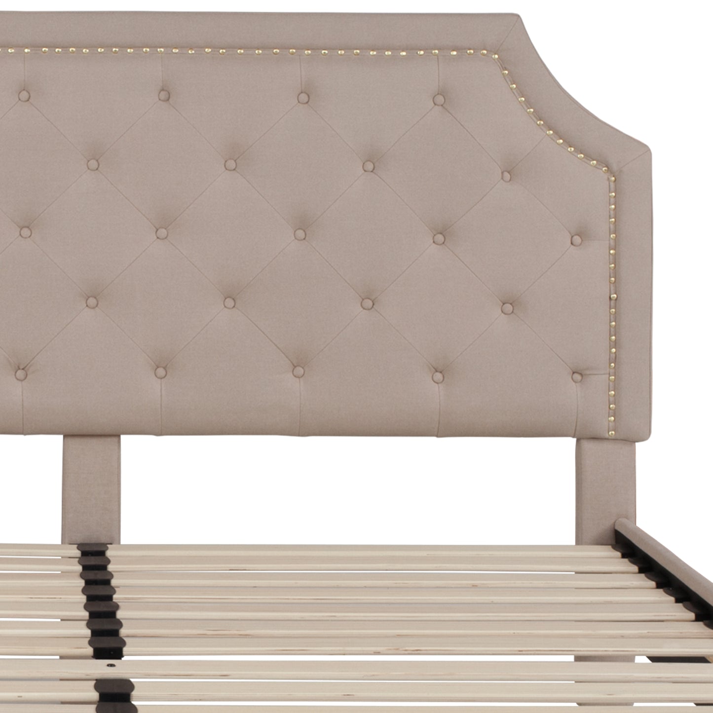 Brighton King Size Tufted Upholstered Platform Bed in Beige Fabric Beige