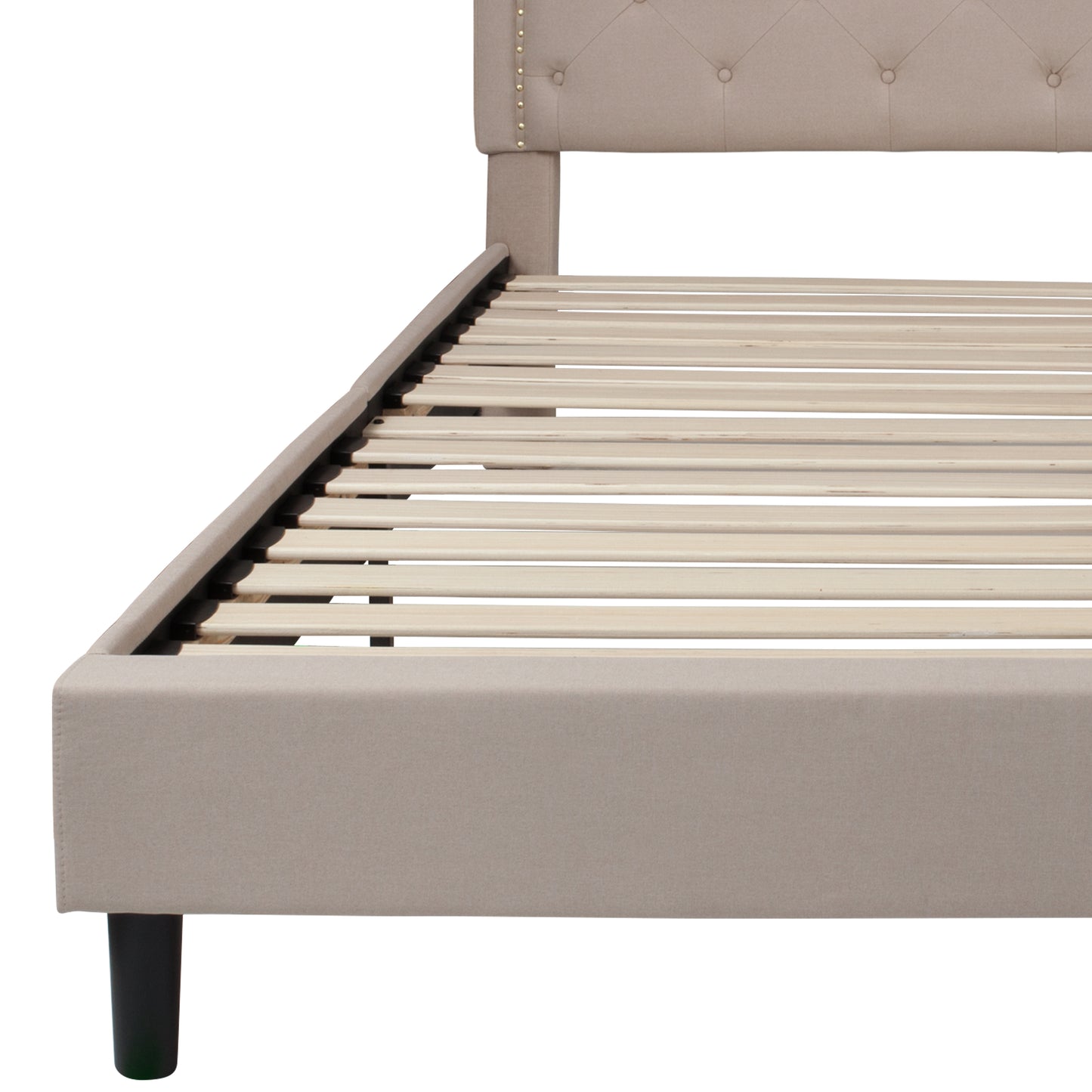 Brighton King Size Tufted Upholstered Platform Bed in Beige Fabric Beige