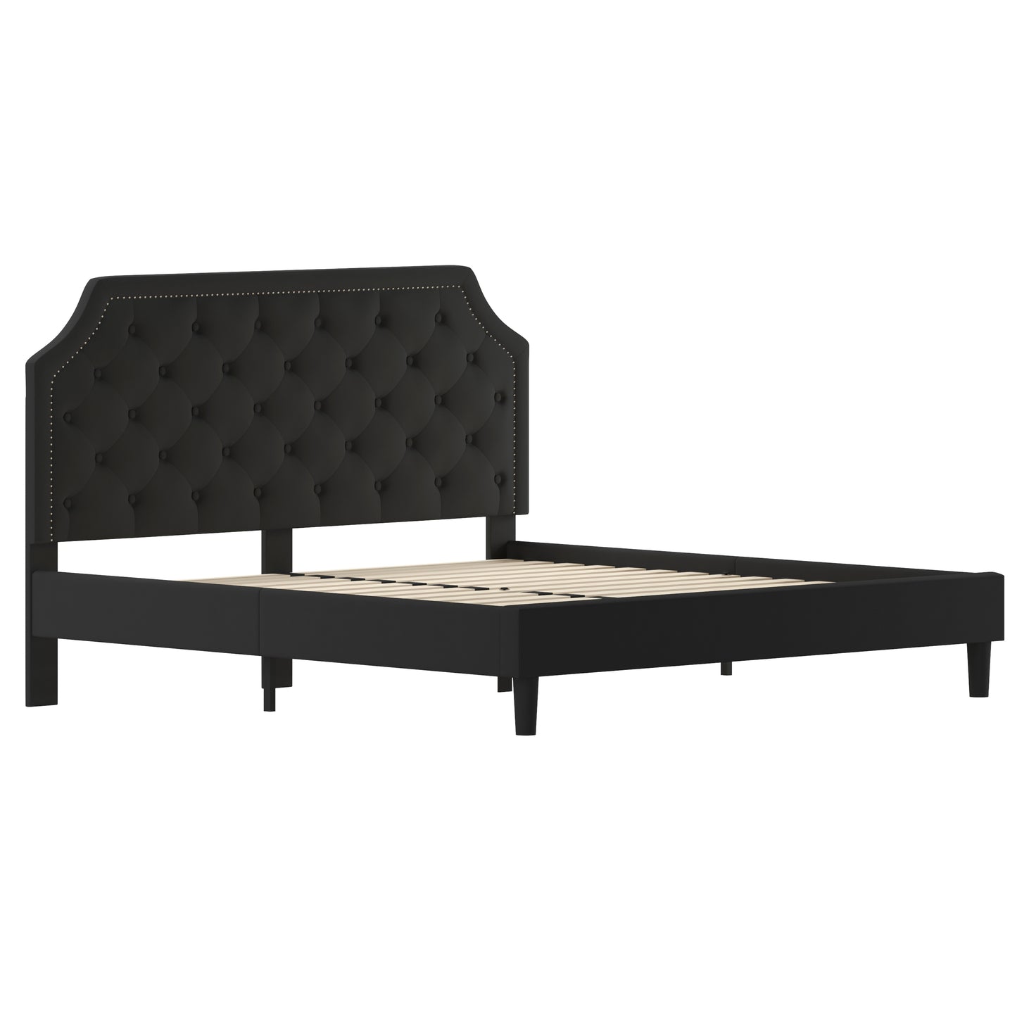 Brighton King Size Tufted Upholstered Platform Bed in Black Fabric Black