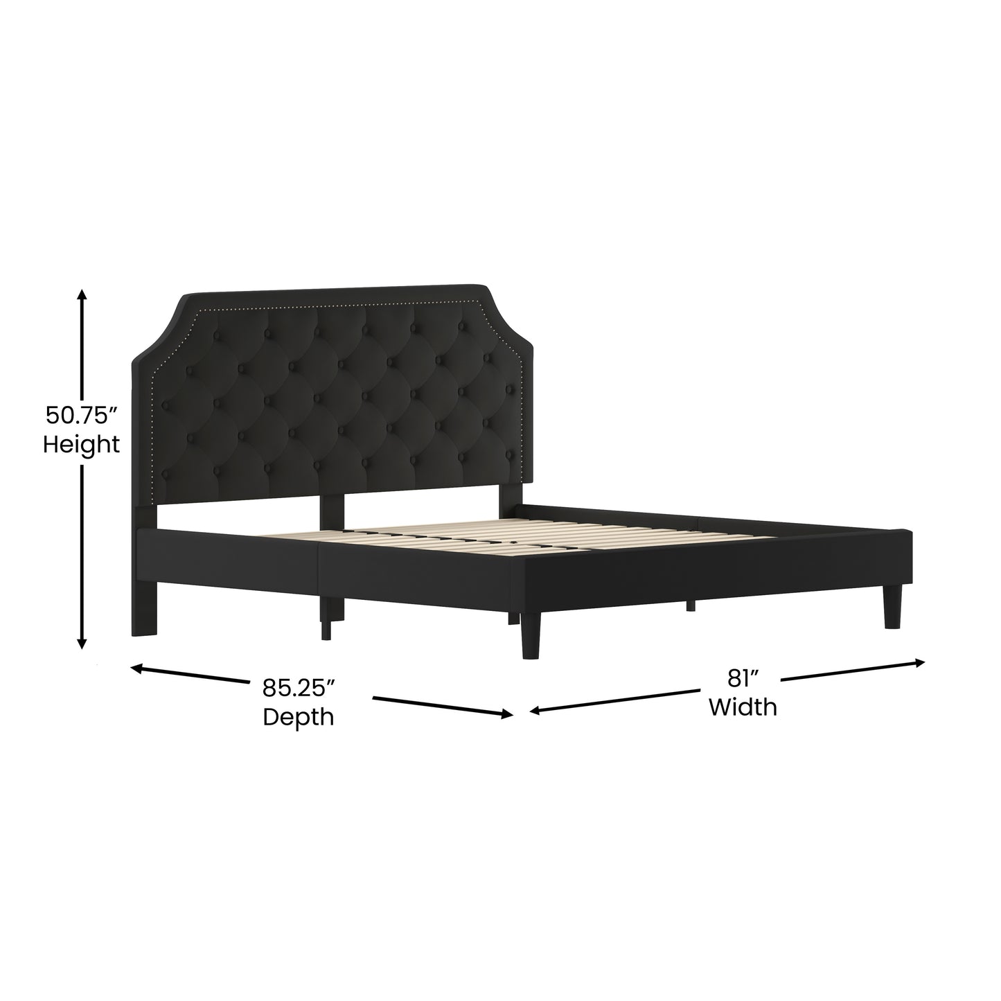 Brighton King Size Tufted Upholstered Platform Bed in Black Fabric Black