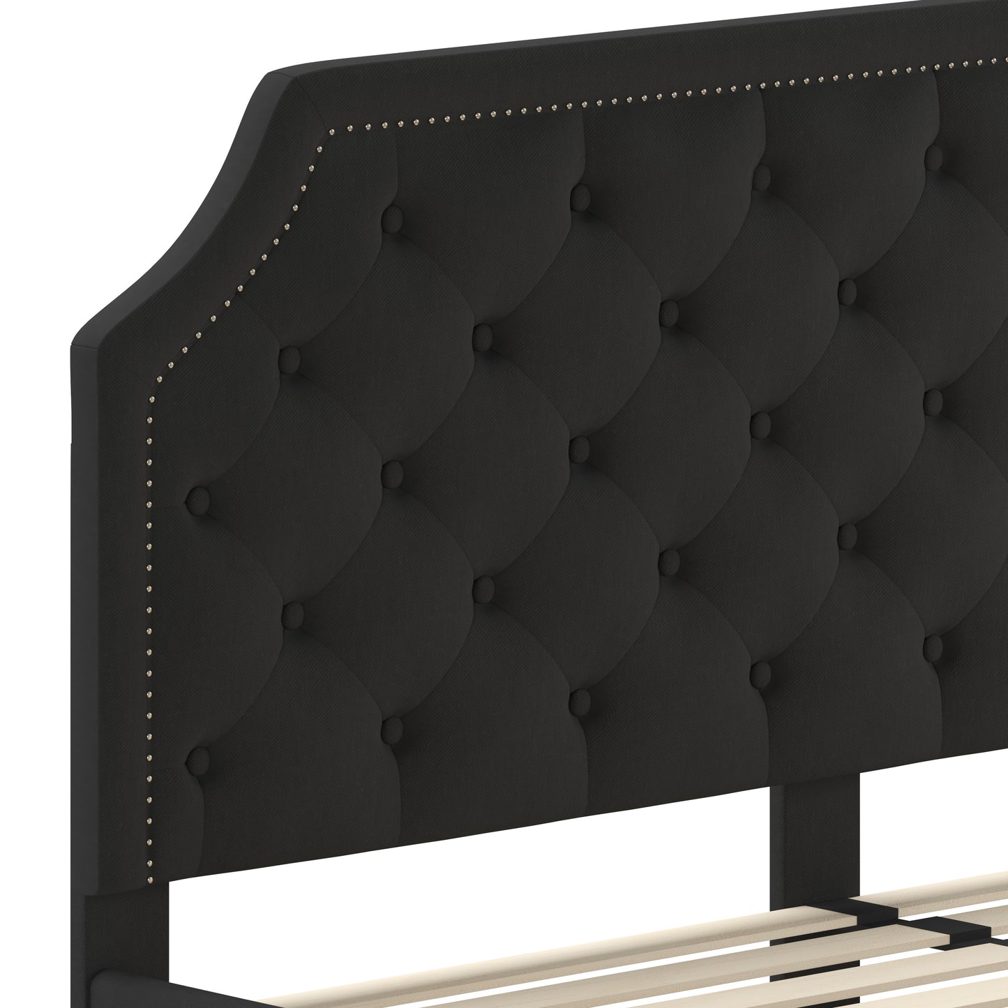 Brighton King Size Tufted Upholstered Platform Bed in Black Fabric Black