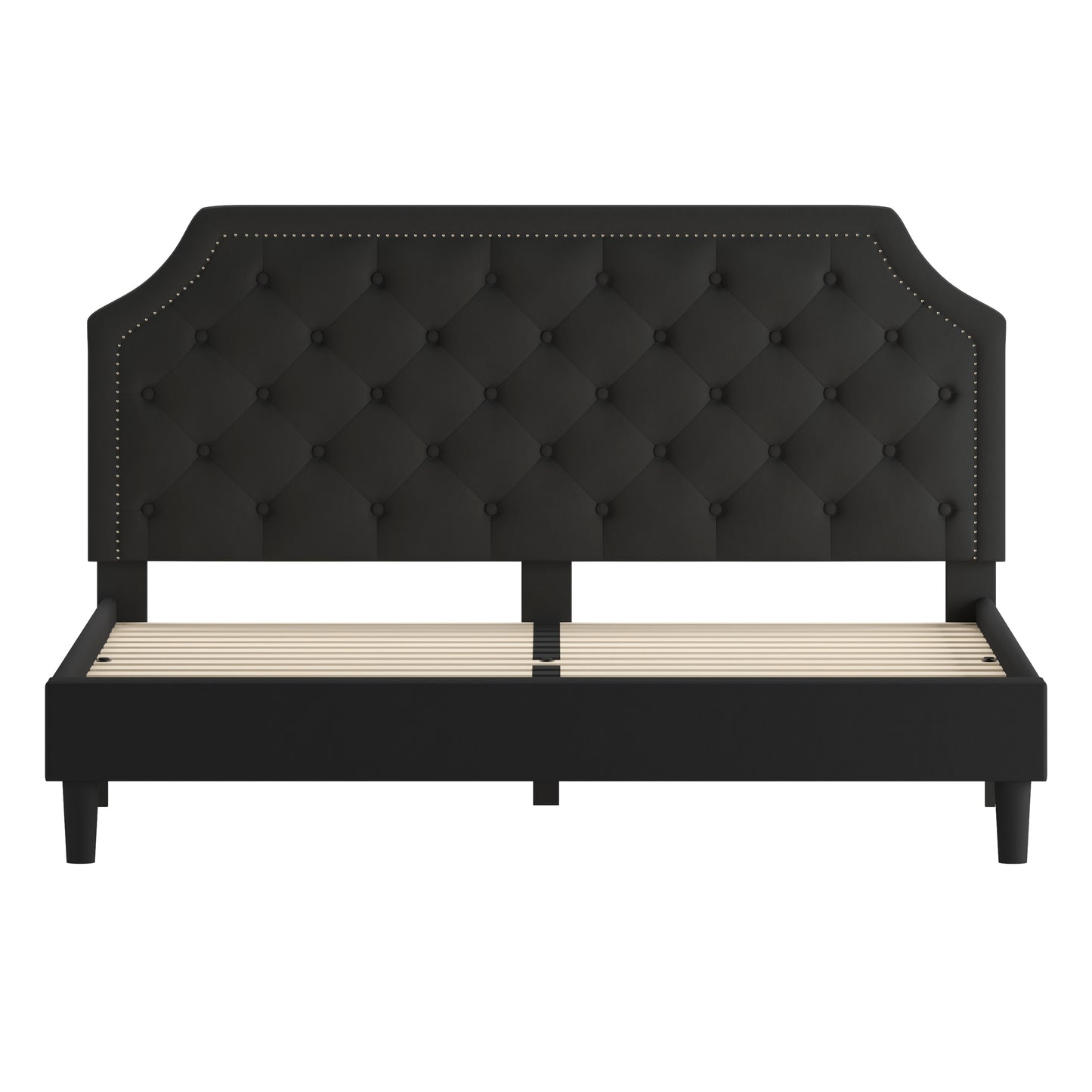 Brighton King Size Tufted Upholstered Platform Bed in Black Fabric Black