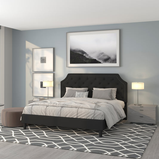 Brighton King Size Tufted Upholstered Platform Bed in Black Fabric Black SL-BK4-K-BK-GG