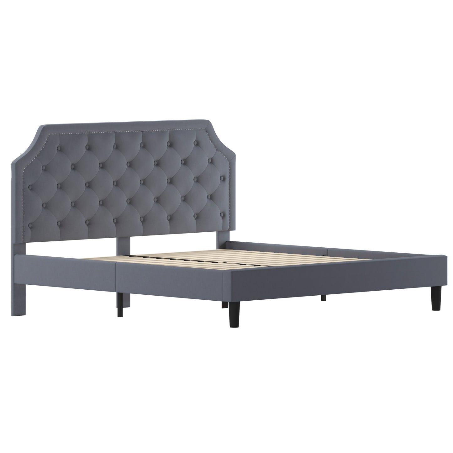Brighton King Size Tufted Upholstered Platform Bed in Light Gray Fabric Light Gray