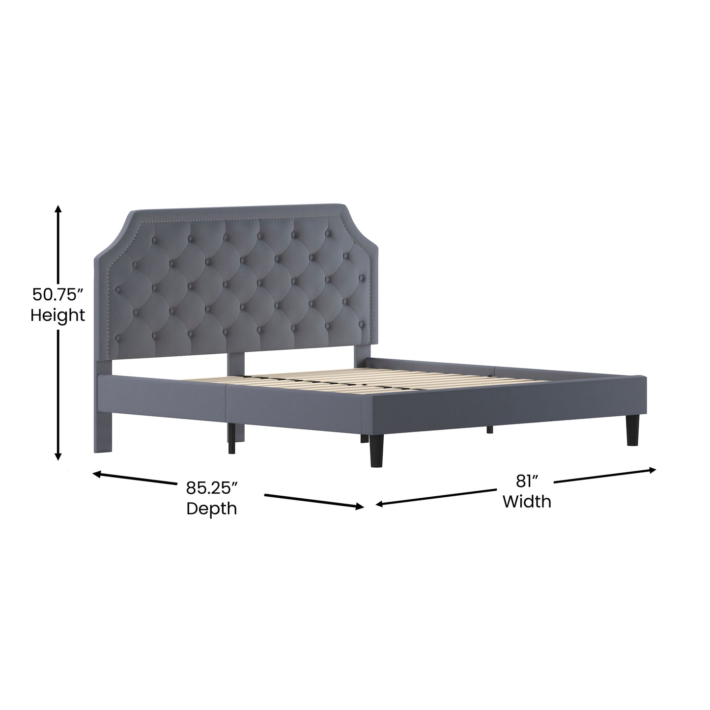 Brighton King Size Tufted Upholstered Platform Bed in Light Gray Fabric Light Gray