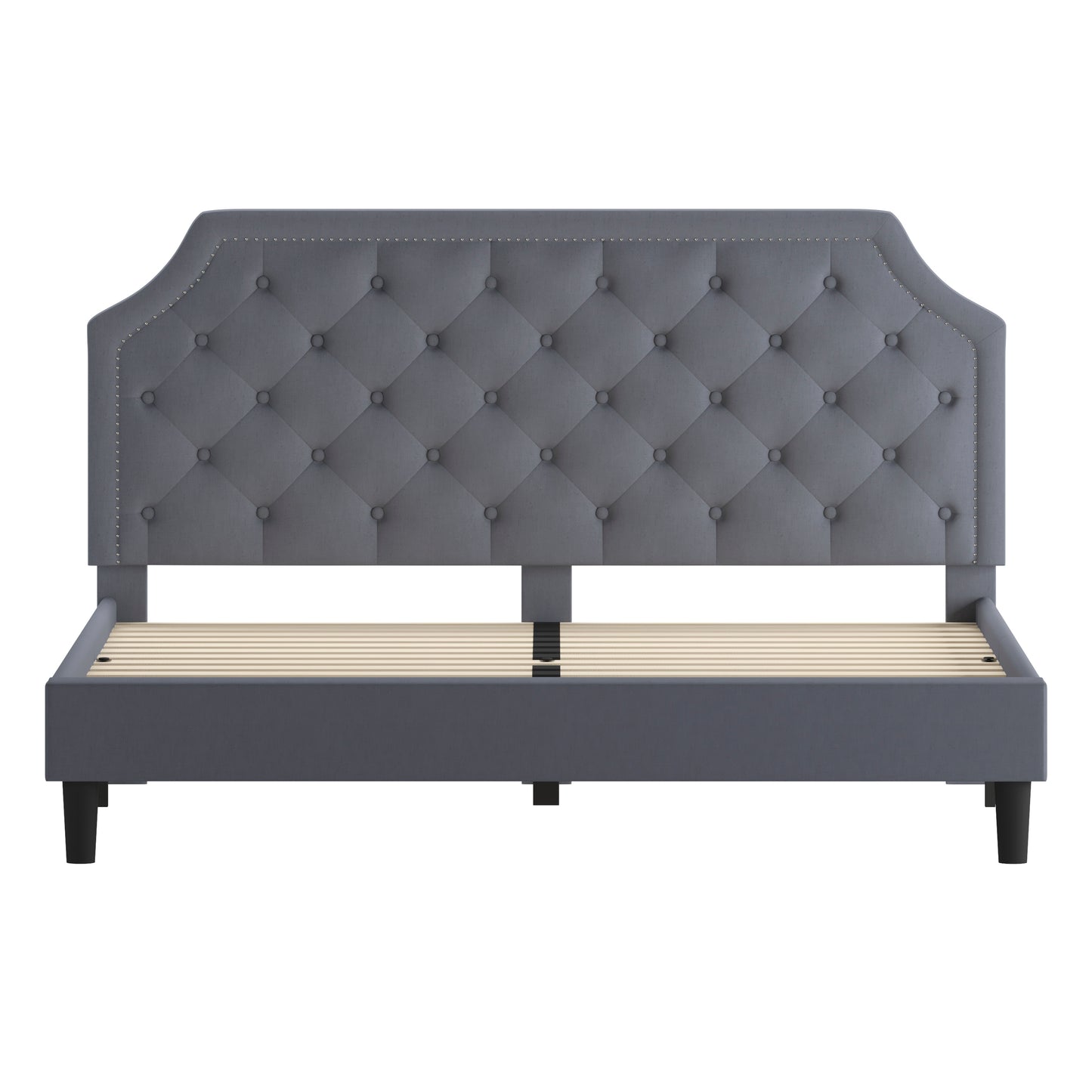Brighton King Size Tufted Upholstered Platform Bed in Light Gray Fabric Light Gray