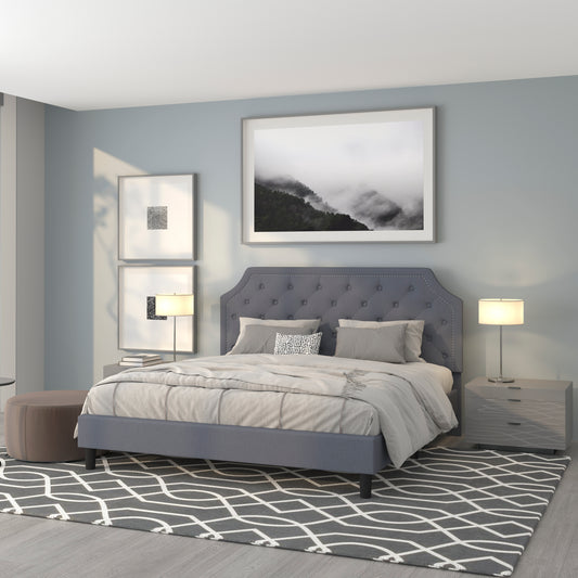 Brighton King Size Tufted Upholstered Platform Bed in Light Gray Fabric Light Gray SL-BK4-K-LG-GG