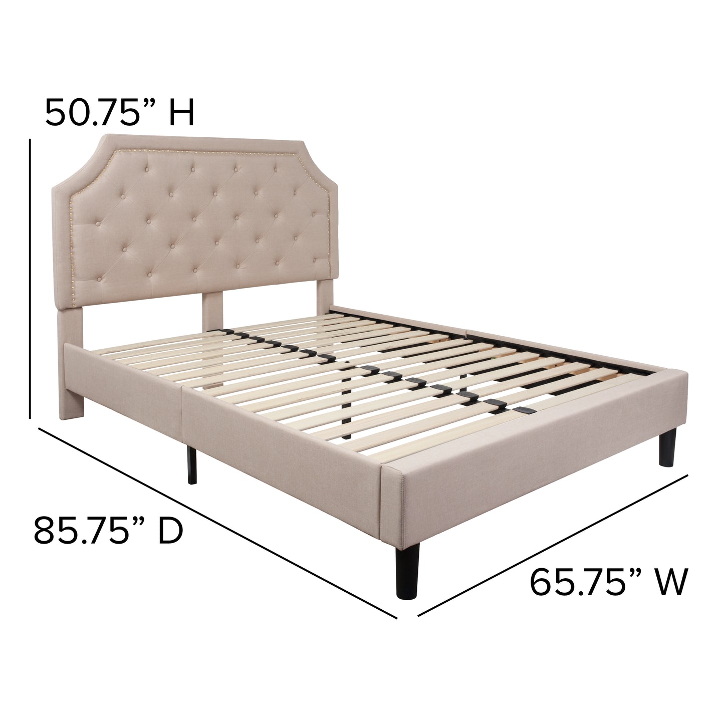 Brighton Queen Size Tufted Upholstered Platform Bed in Beige Fabric Beige