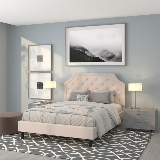Brighton Queen Size Tufted Upholstered Platform Bed in Beige Fabric Beige SL-BK4-Q-B-GG