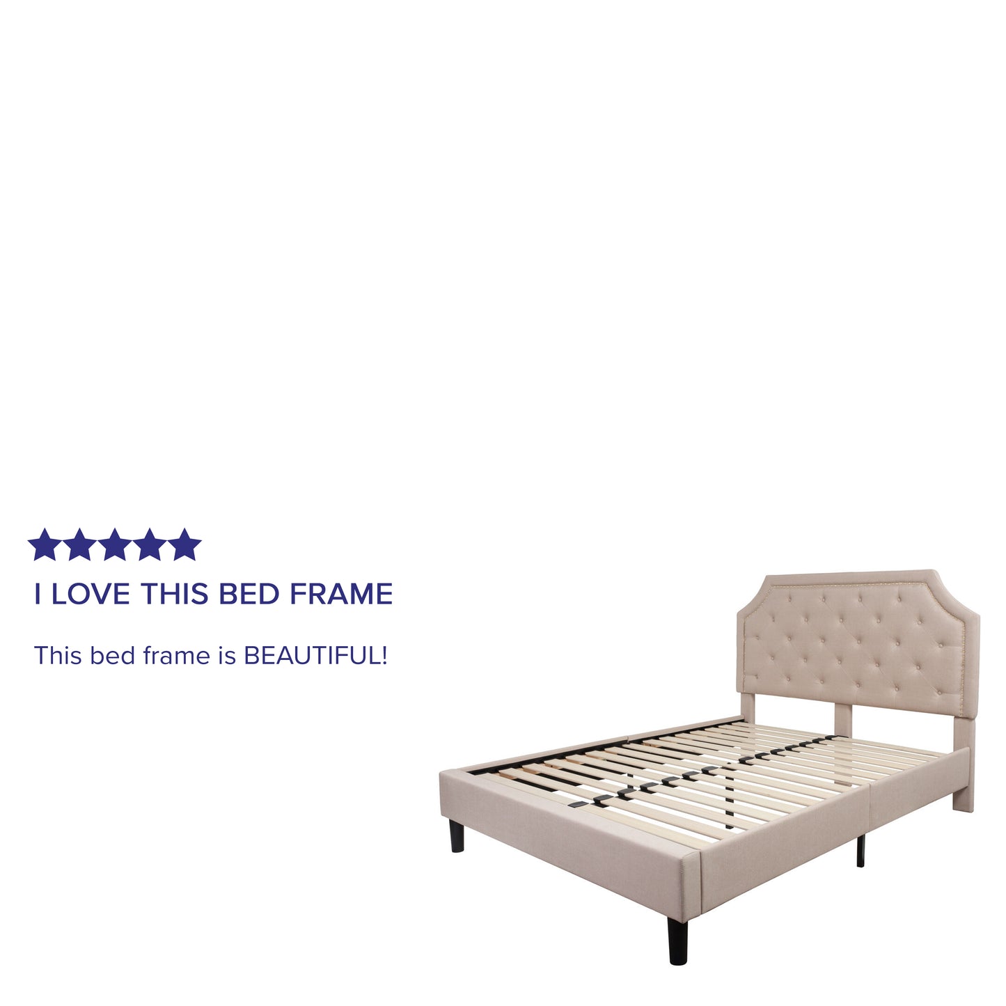 Brighton Queen Size Tufted Upholstered Platform Bed in Beige Fabric Beige