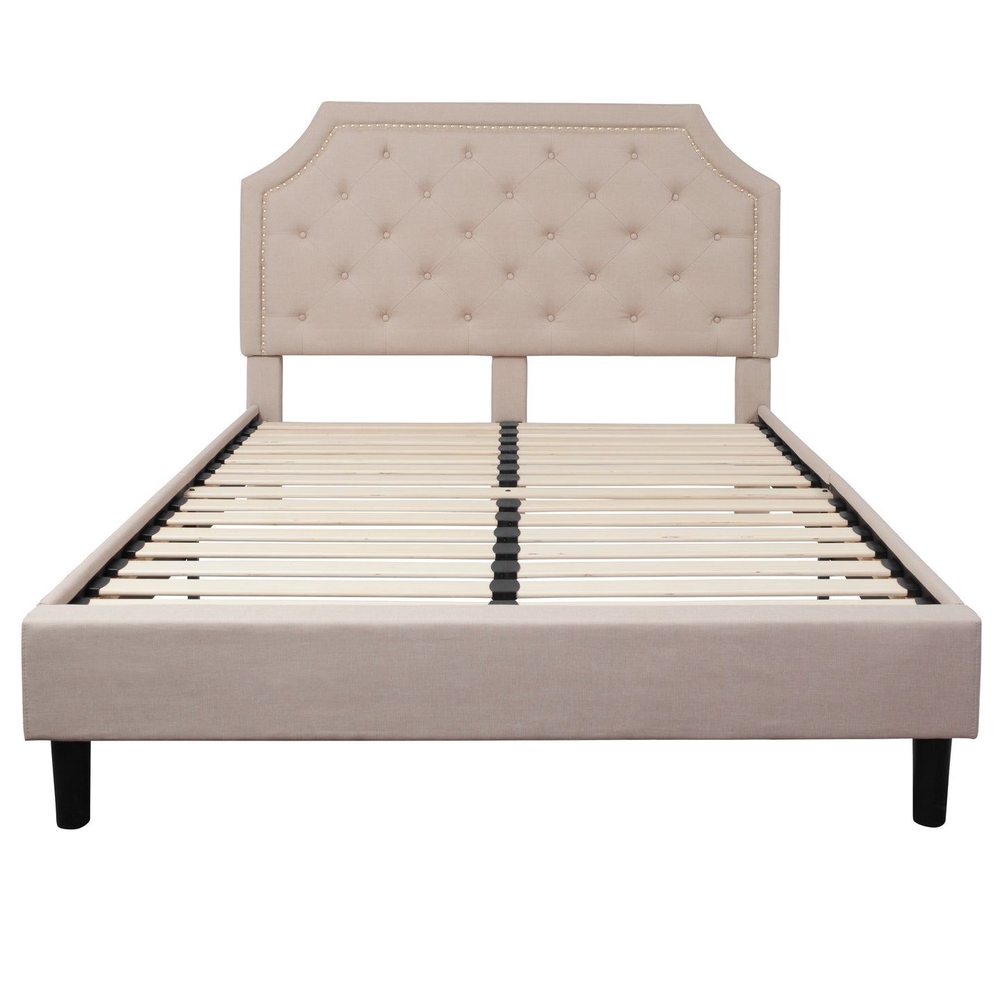 Brighton Queen Size Tufted Upholstered Platform Bed in Beige Fabric Beige