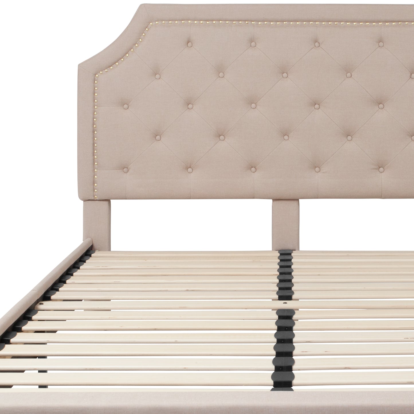 Brighton Queen Size Tufted Upholstered Platform Bed in Beige Fabric Beige