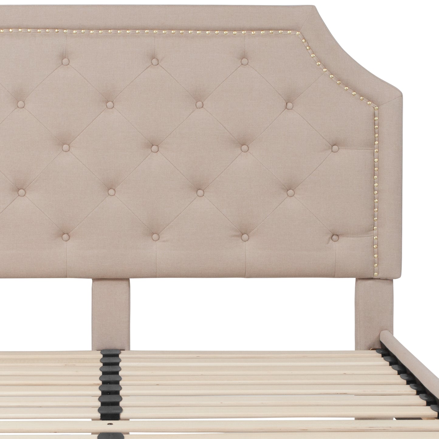 Brighton Queen Size Tufted Upholstered Platform Bed in Beige Fabric Beige