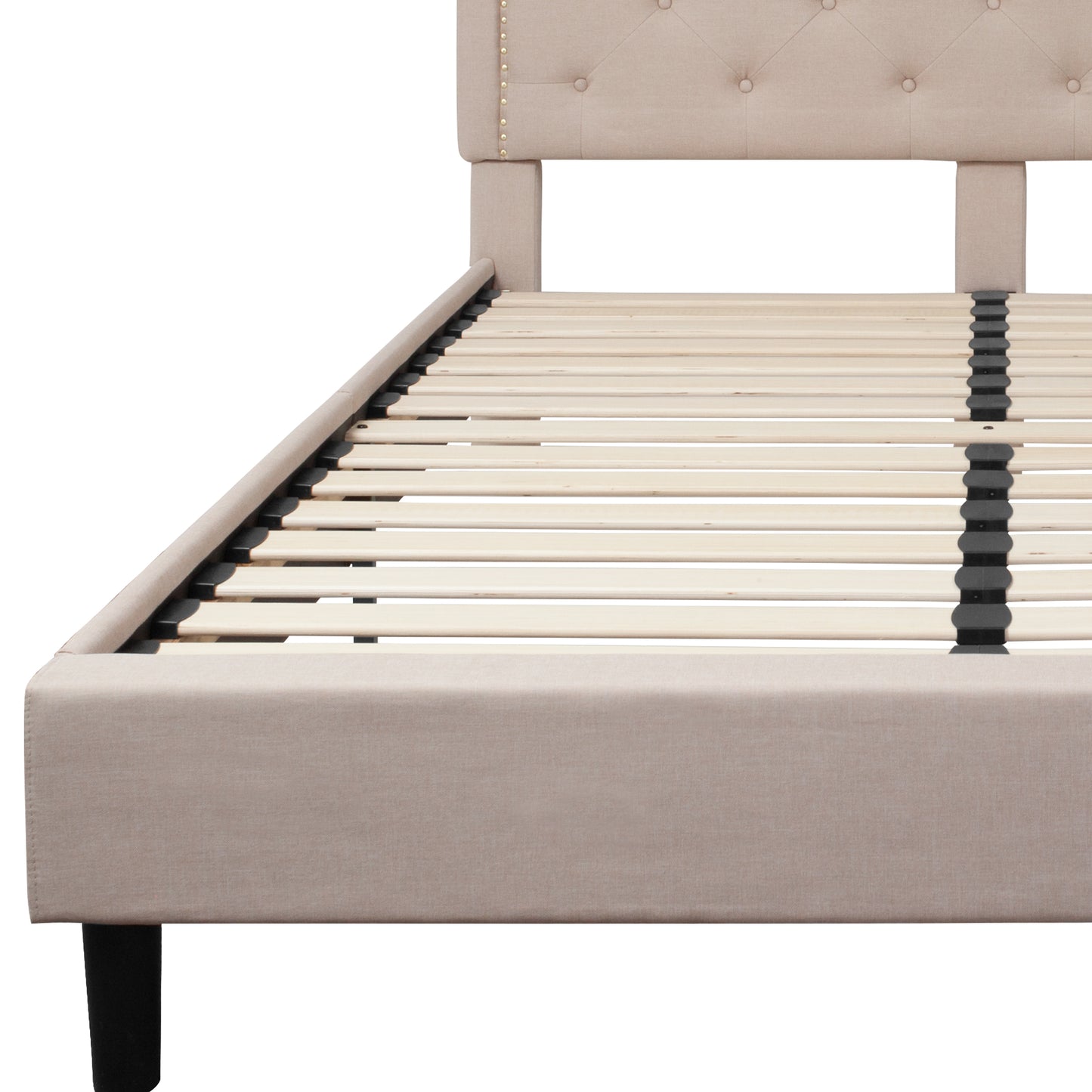 Brighton Queen Size Tufted Upholstered Platform Bed in Beige Fabric Beige