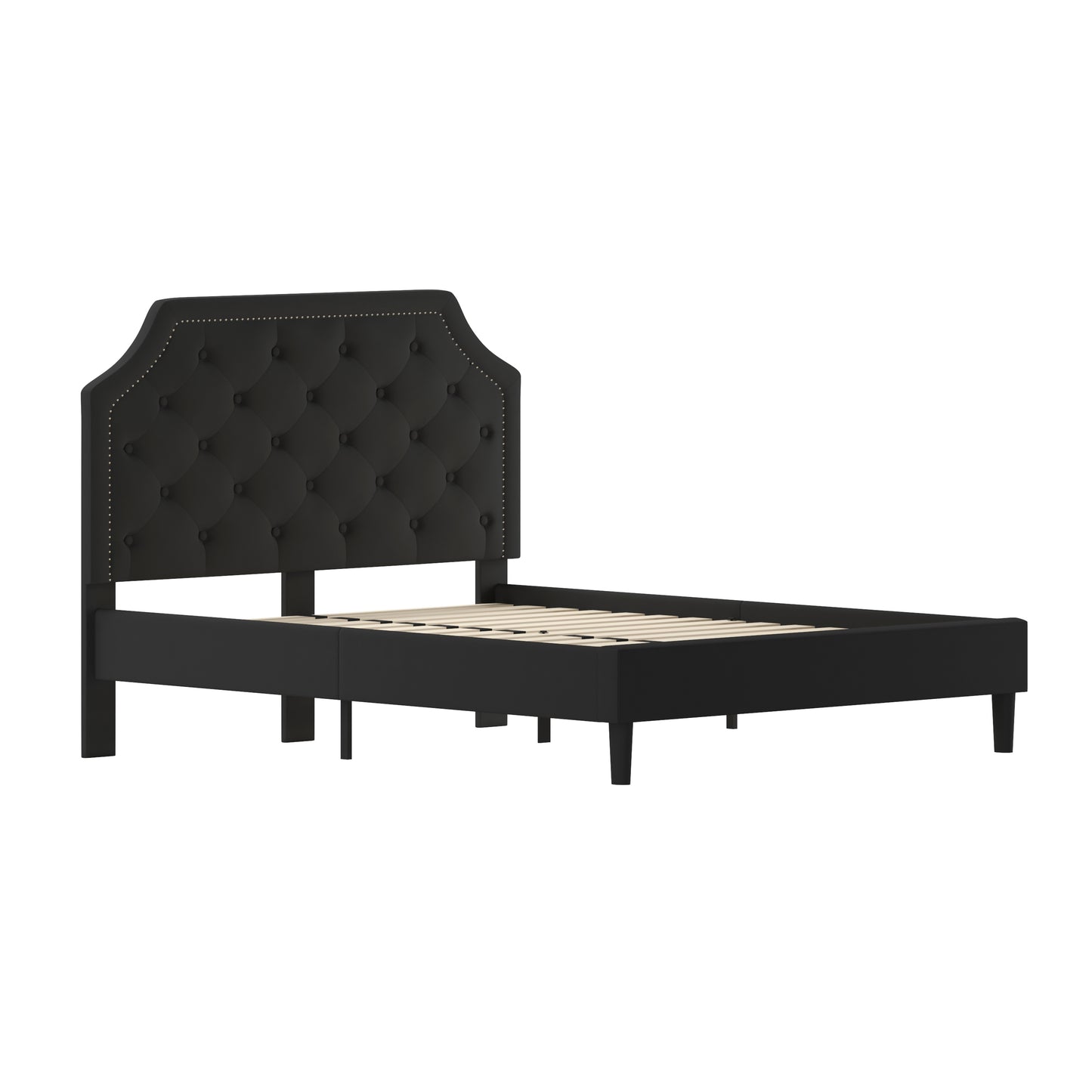 Brighton Queen Size Tufted Upholstered Platform Bed in Black Fabric Black