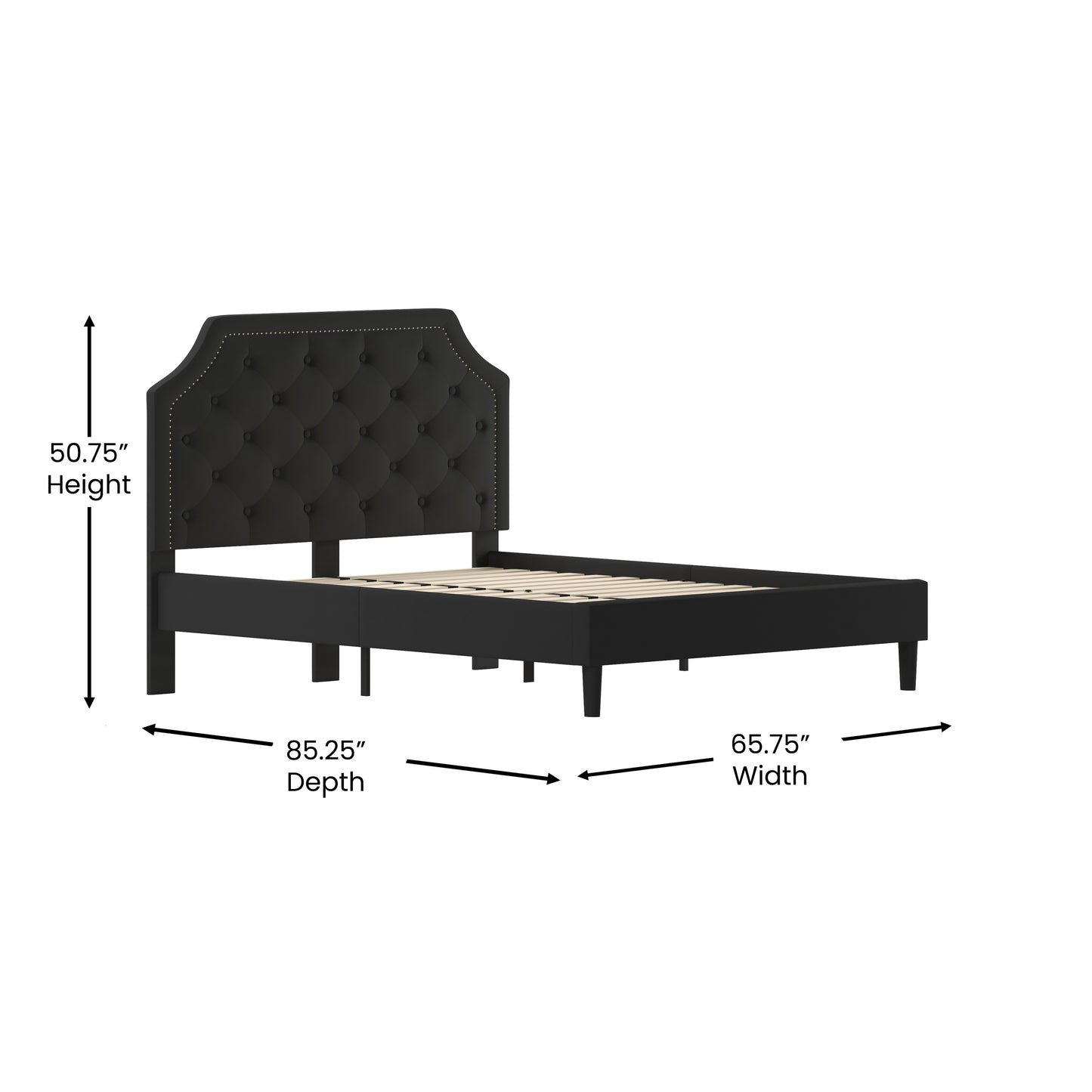 Brighton Queen Size Tufted Upholstered Platform Bed in Black Fabric Black