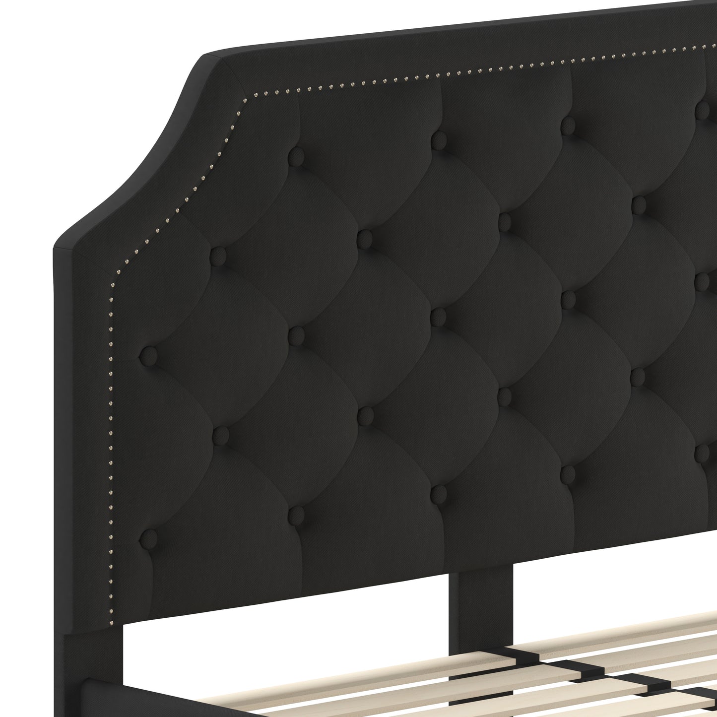Brighton Queen Size Tufted Upholstered Platform Bed in Black Fabric Black