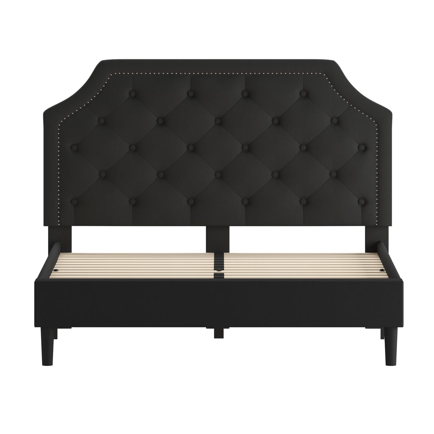 Brighton Queen Size Tufted Upholstered Platform Bed in Black Fabric Black