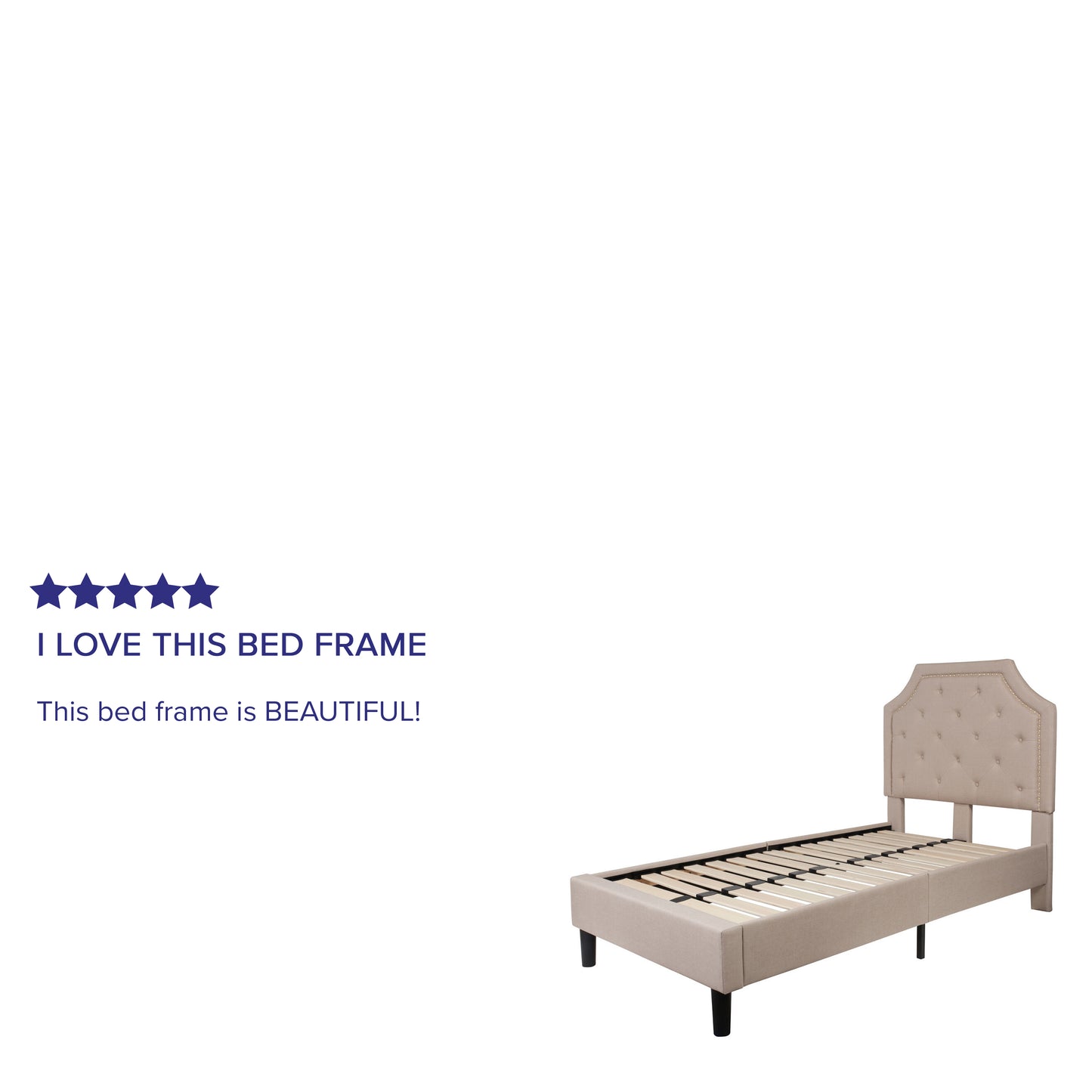 Brighton Twin Size Tufted Upholstered Platform Bed in Beige Fabric Beige