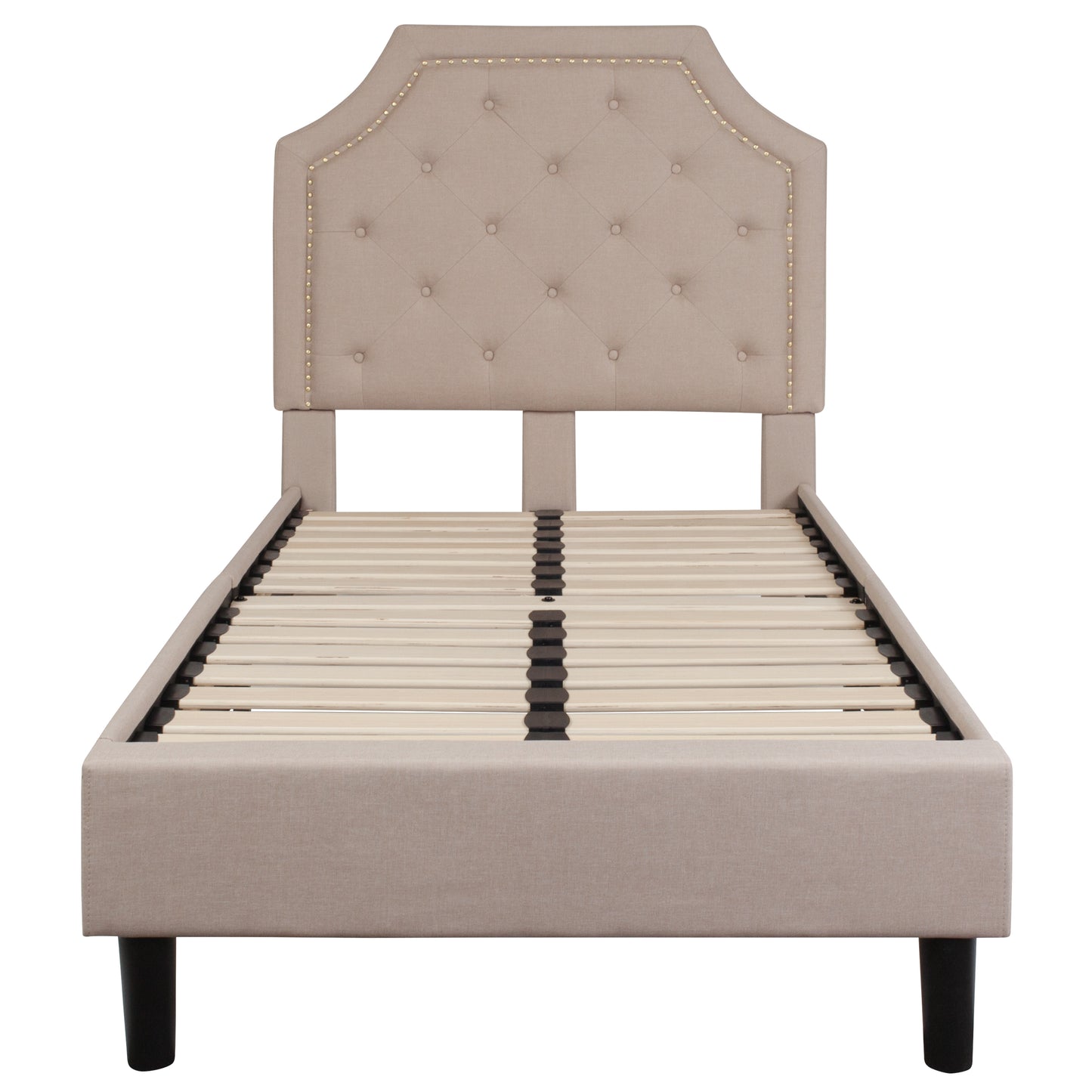Brighton Twin Size Tufted Upholstered Platform Bed in Beige Fabric Beige
