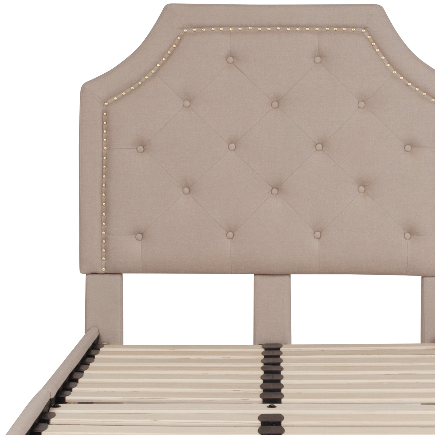 Brighton Twin Size Tufted Upholstered Platform Bed in Beige Fabric Beige