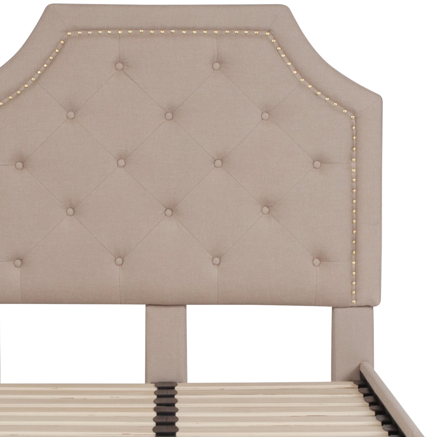 Brighton Twin Size Tufted Upholstered Platform Bed in Beige Fabric Beige